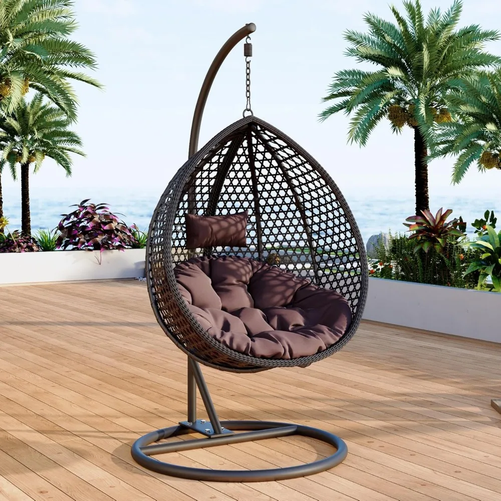

Egg Swing Chair Outdoor with Stand, Indoor Swing for Adults, Hanging Egg Rattan Basket Chair with Cushion and Pillow, Foldable B