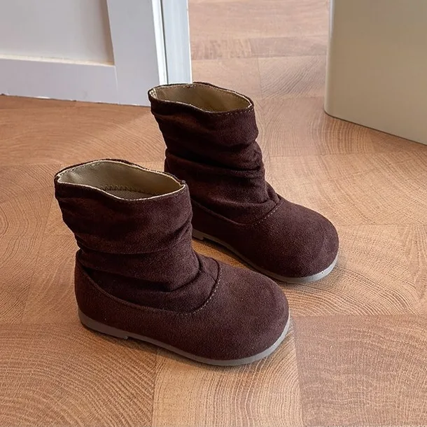 Girls Vintage Boots Autumn Winter 2026 Kids Warm Flannel Lined Fashion Footwear Versatile Children's Shoes