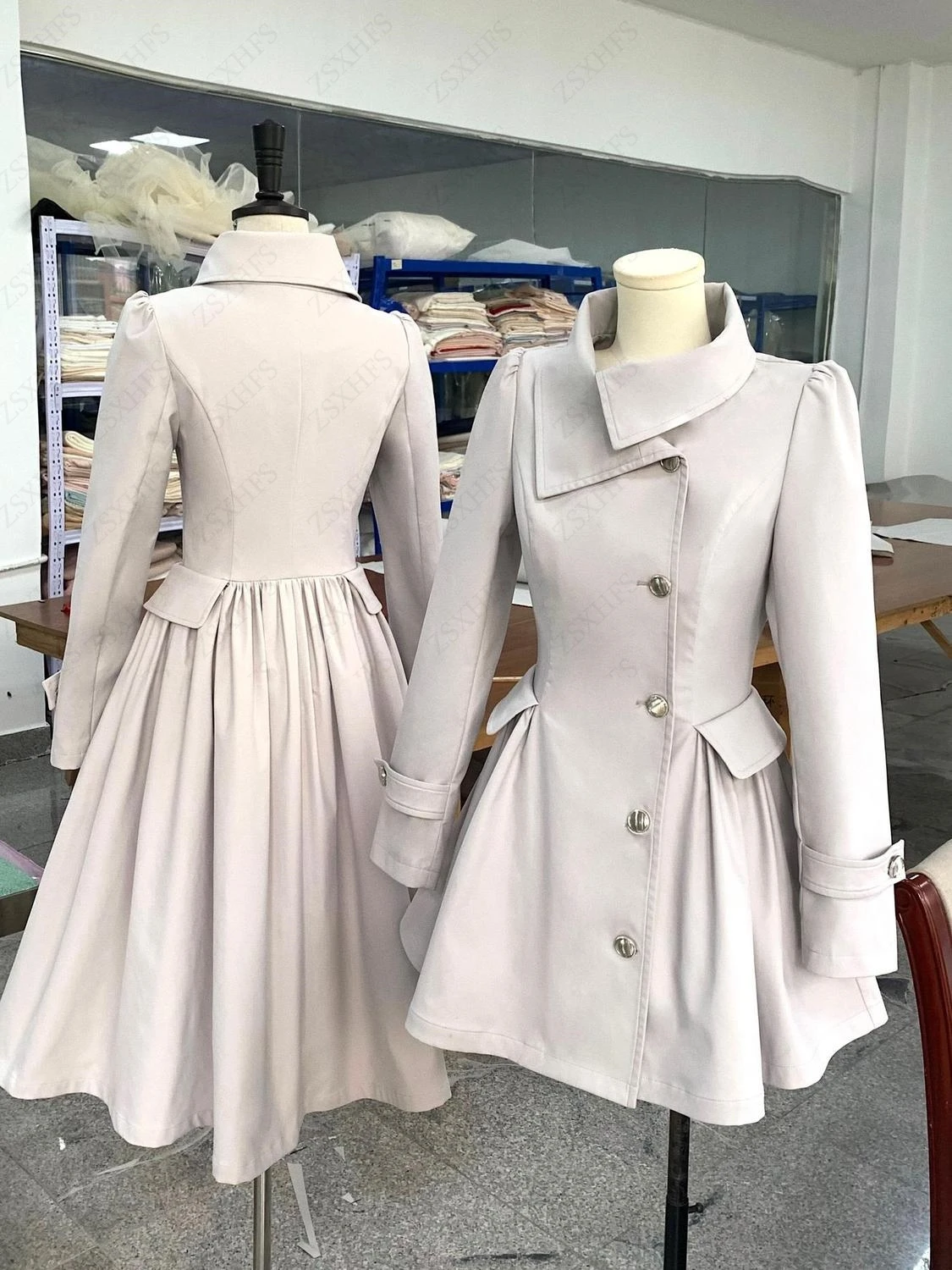 Kurtki wełniane damskie khaki, eleganckie, grube, średniej długości, z temperamentem, odzież wierzchnia na jesień i zimę, z paskiem, popularne, wełniane, moda koreańska.