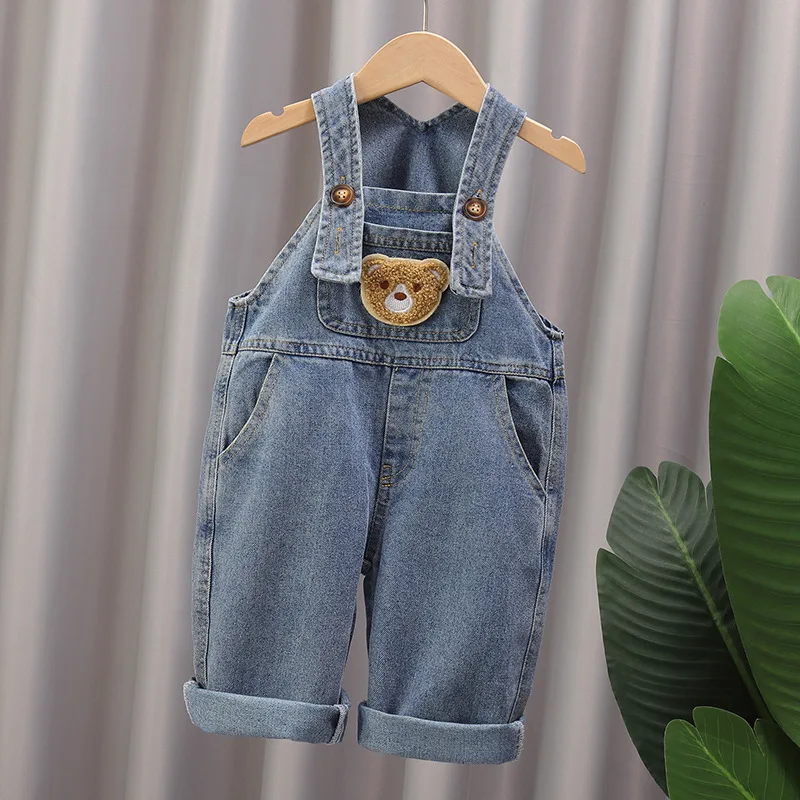 2024 Fashion Spring Autumn Kids Jumpsuit Boys Girls Cartoon Denim Bib Pants Children Trousers Fashion Toddler Casual 0-5Y