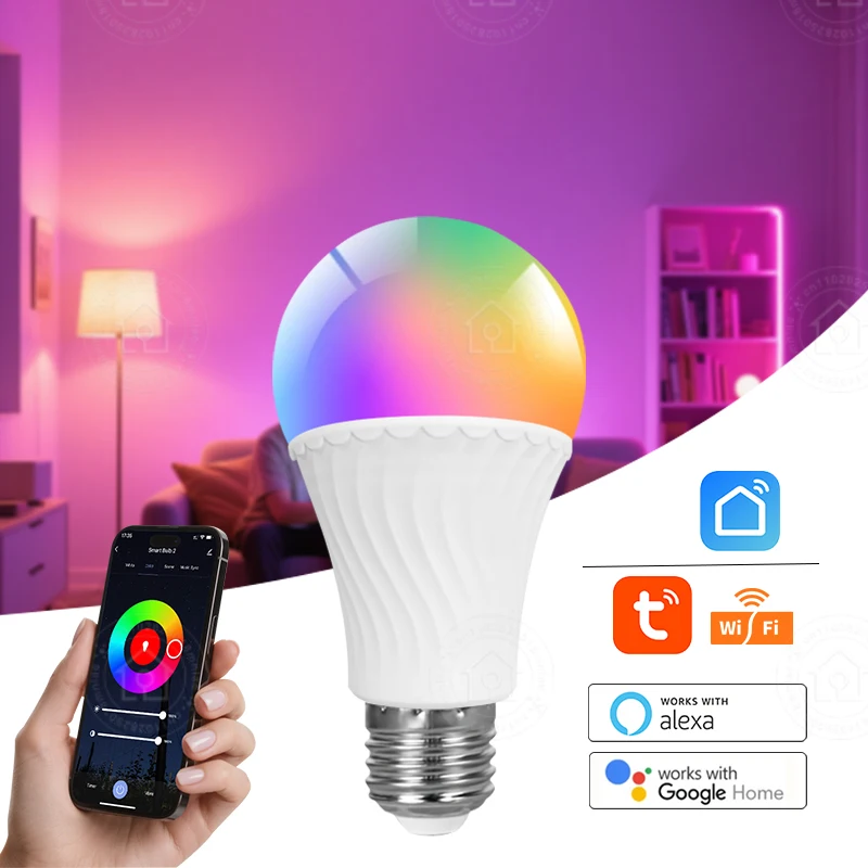 Tuya الذكية LED ضوء لمبة E27 RGBCW 15 واط واي فاي بلوتوث Led مصباح إضاءة ديكوريّة المنزل 220 فولت أليكسا جوجل مساعد التحكم عن بعد #1