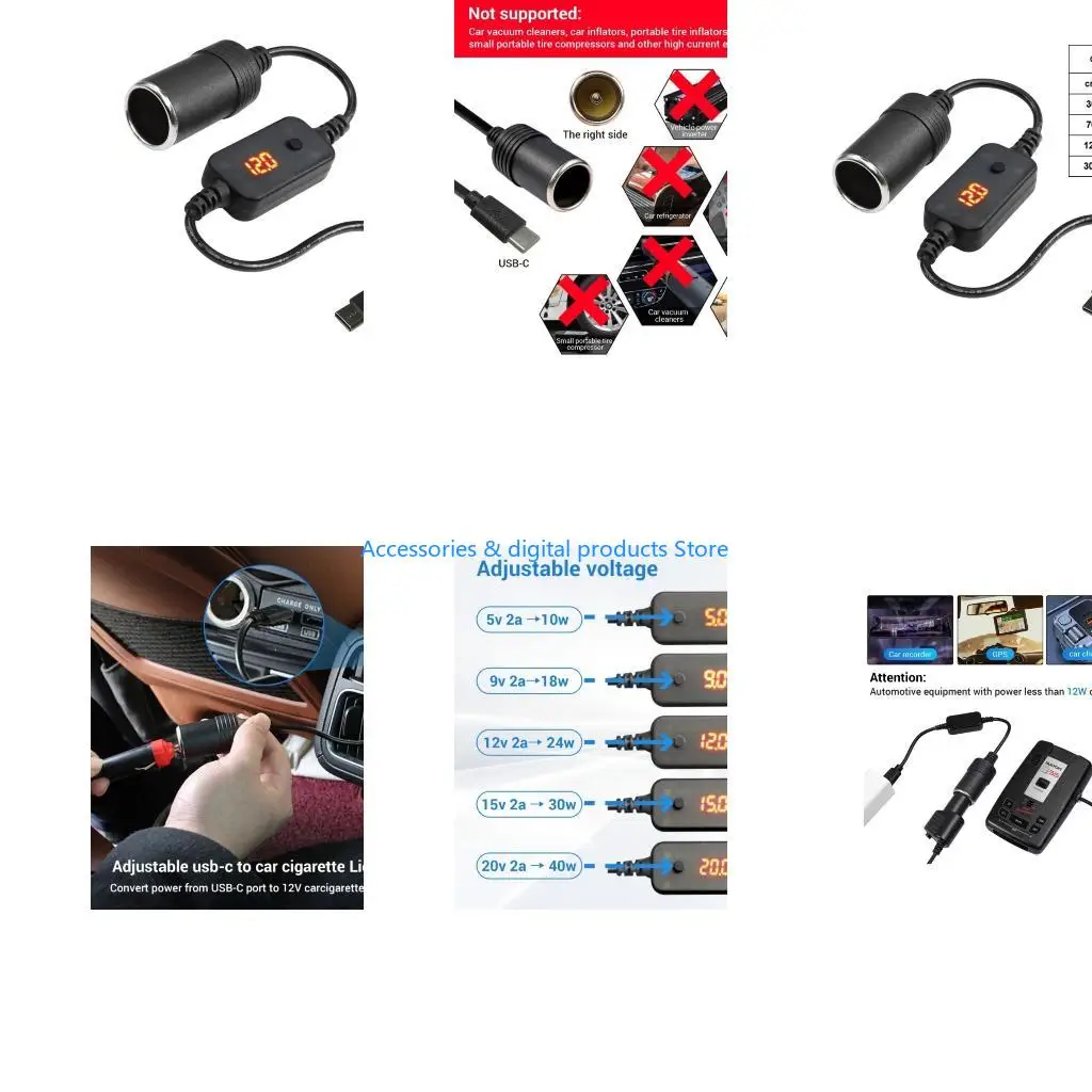 77JD Car to USB C Adapter Cable Voltages Selection 5V 12V 20V Length Optional 3cm to 300cm Protections