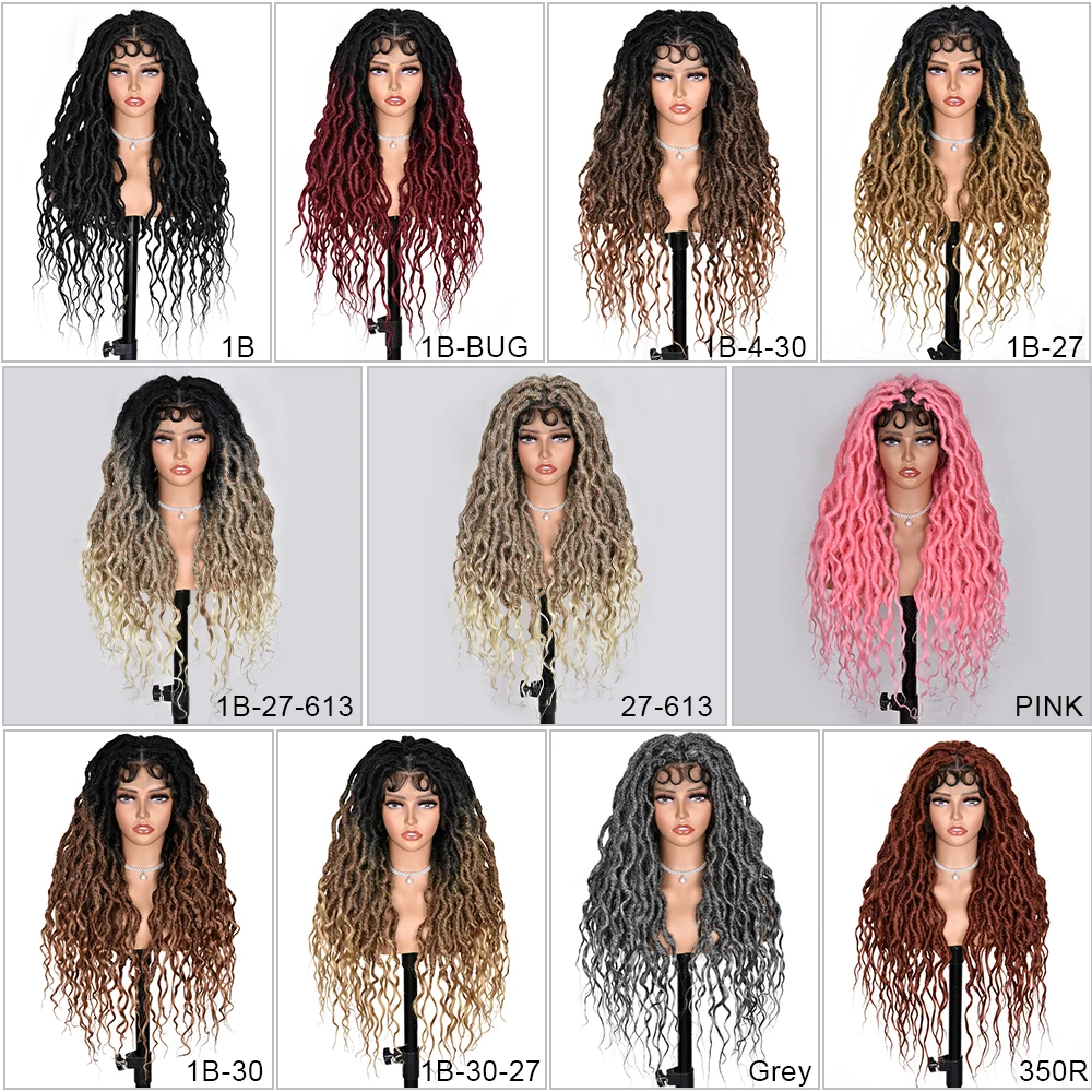 360 Full Lace Braided Wig Goddess Faux Locs Crochet Wigs For Black Women Synthetic New Braiding Curly Hair Dreadlocks Wig 32