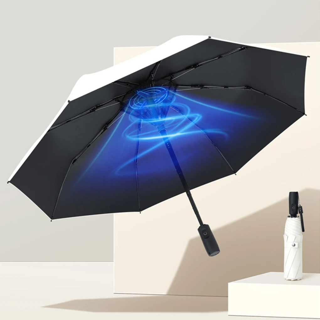 

USB Rechargeable Umbrella With Fan Umbrella with 3000mAh Fan Cooling Folding Anti-rain Umbrella Folding UV Protection Umbrella