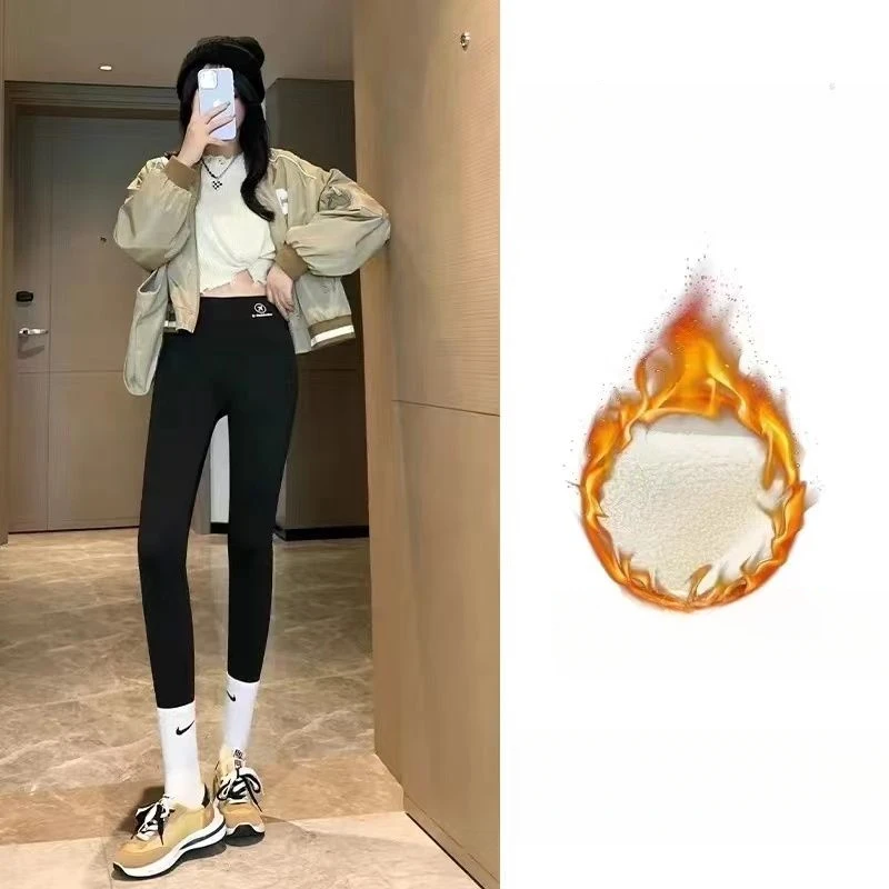 

New Sexy Barbie Leggings Lift Buttocks Plus Fleece Thicken High Waist Outdoor Thermal Elastic Solid Color Skinny Aesthetic Pants