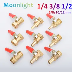 Latão válvula de esfera farpado, macho e fêmea rosca conector, Copper Pipe Fitting conjunta, adaptador de acoplador, 8mm, 10mm, 12mm, 8mm, 3/8mm, 1/4mm, 1/2