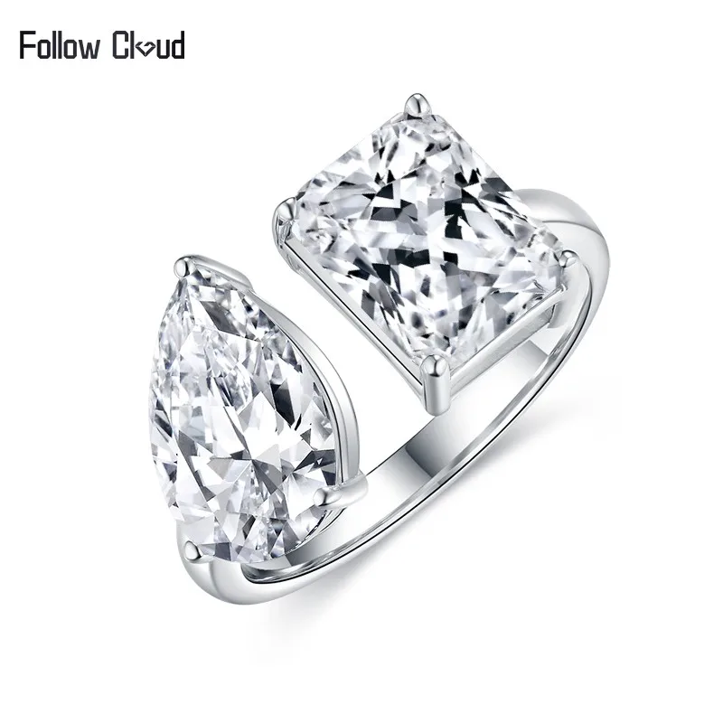 

Follow Cloud Total 6CT Emerald Radiant Cut Water Drop Shape Moissanite Diamond Ring for Women S925 Sterling Silver Wedding Band