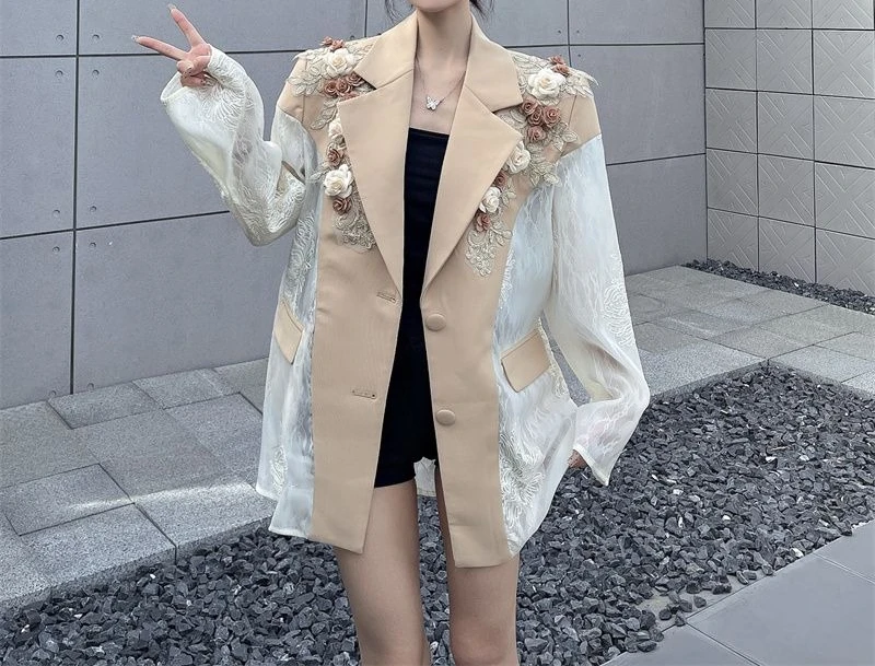 Trendy Embroidery, Flower Stitching, Water-soluble Lace Blazer, Summer Temperament, Slimming, Sunscreen, Casual Suit Top