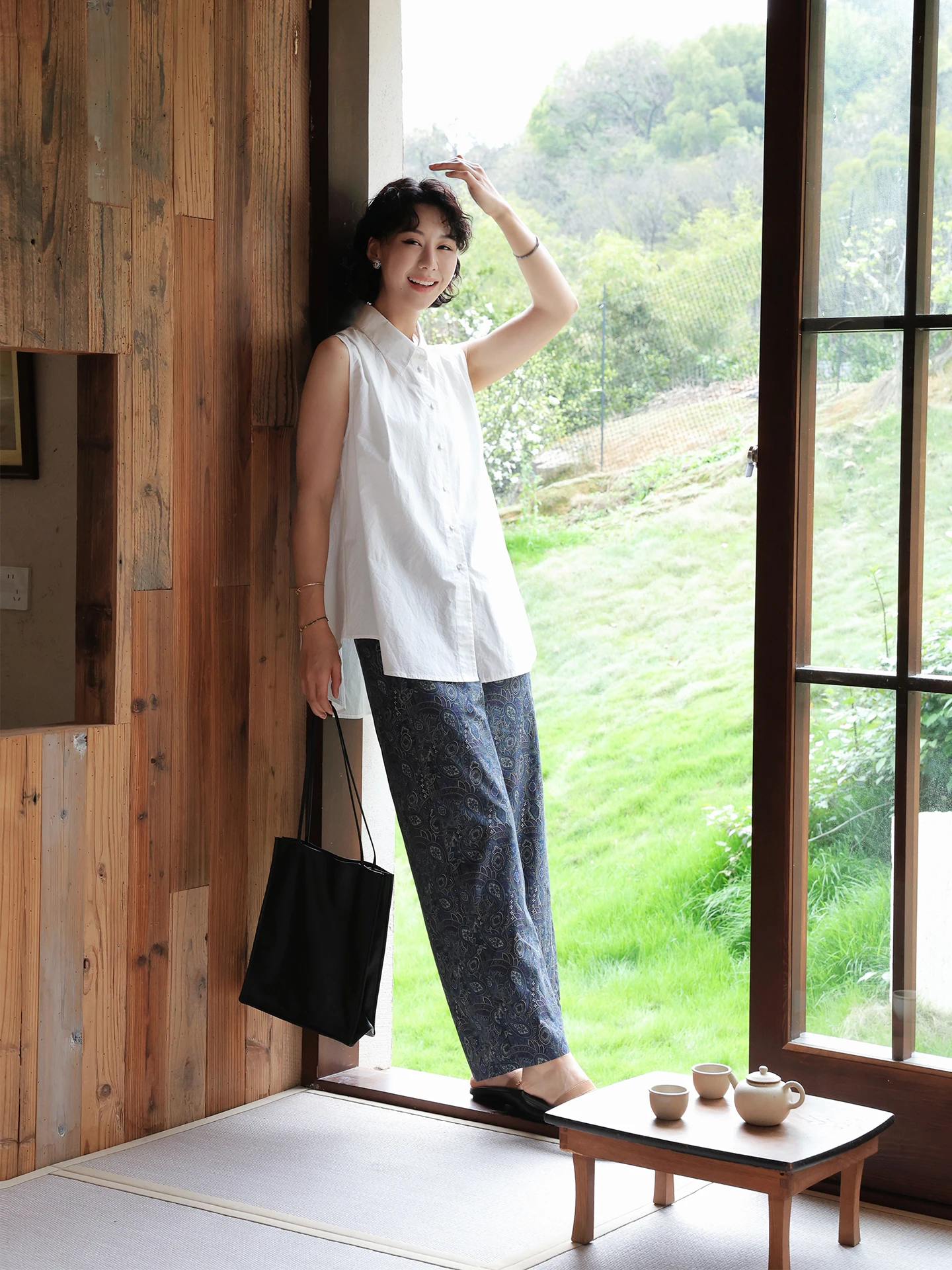 

TT Wide Shoulder Sleeveless Shirt A-Line Hem Jacket Summer Slimming Meat Covering Cotton Simple Style Women's Shirt