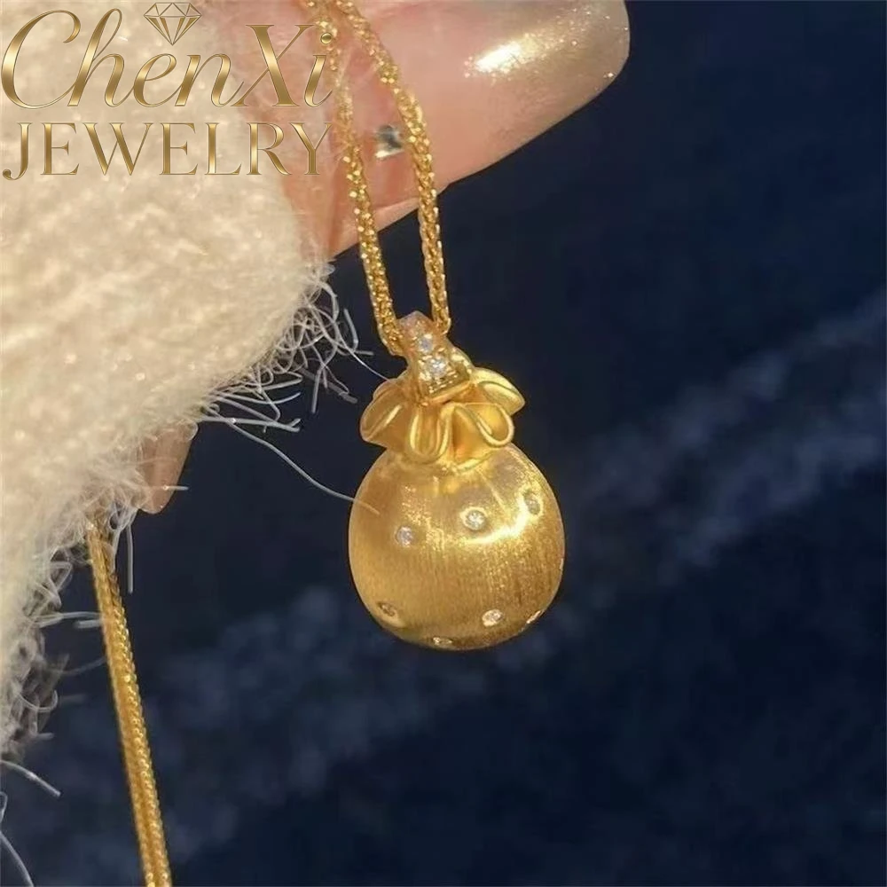 

High-End Sand Gold Three-Dimensional Set Diamond Brushed Fu Bag Pendant Luxury Quality Fine Fashion Jewelry Exquisite Popular