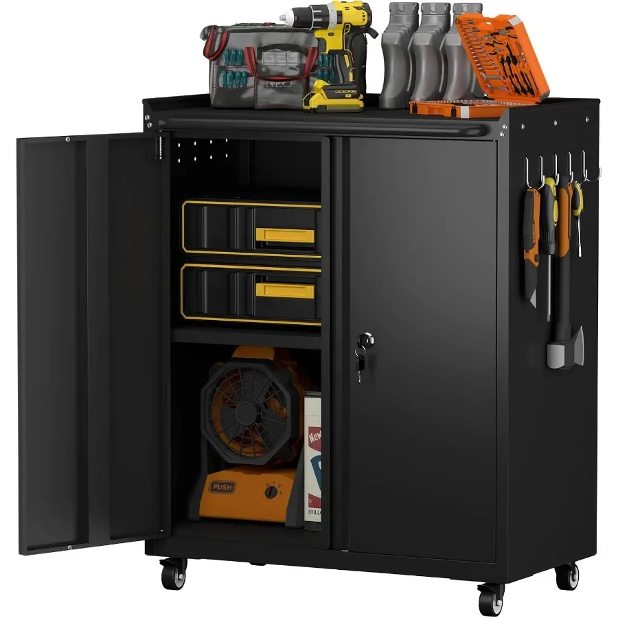 Garage Storage Cabinet with Wheels, Mobile Rolling Tool Cabinet