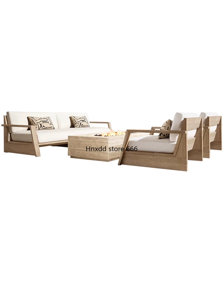 Outdoor sofa old anti-corrosion teak combination outdoor courtyard leisure solid wood waterproof and sunscreen furniture