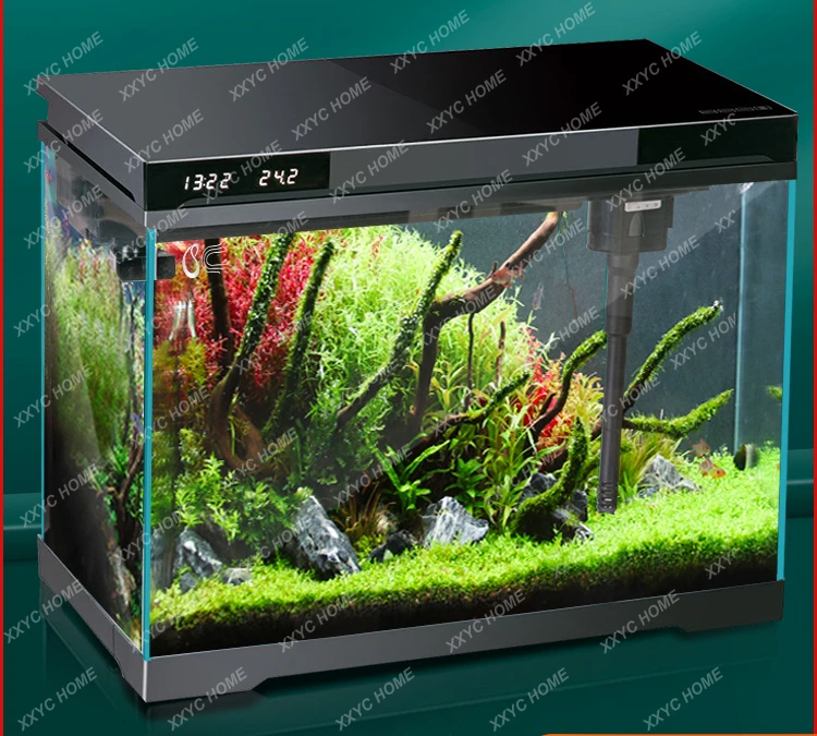 Intelligent Digital Display Aquarium Small Ecological Fish Tank Change Water Super White Glass