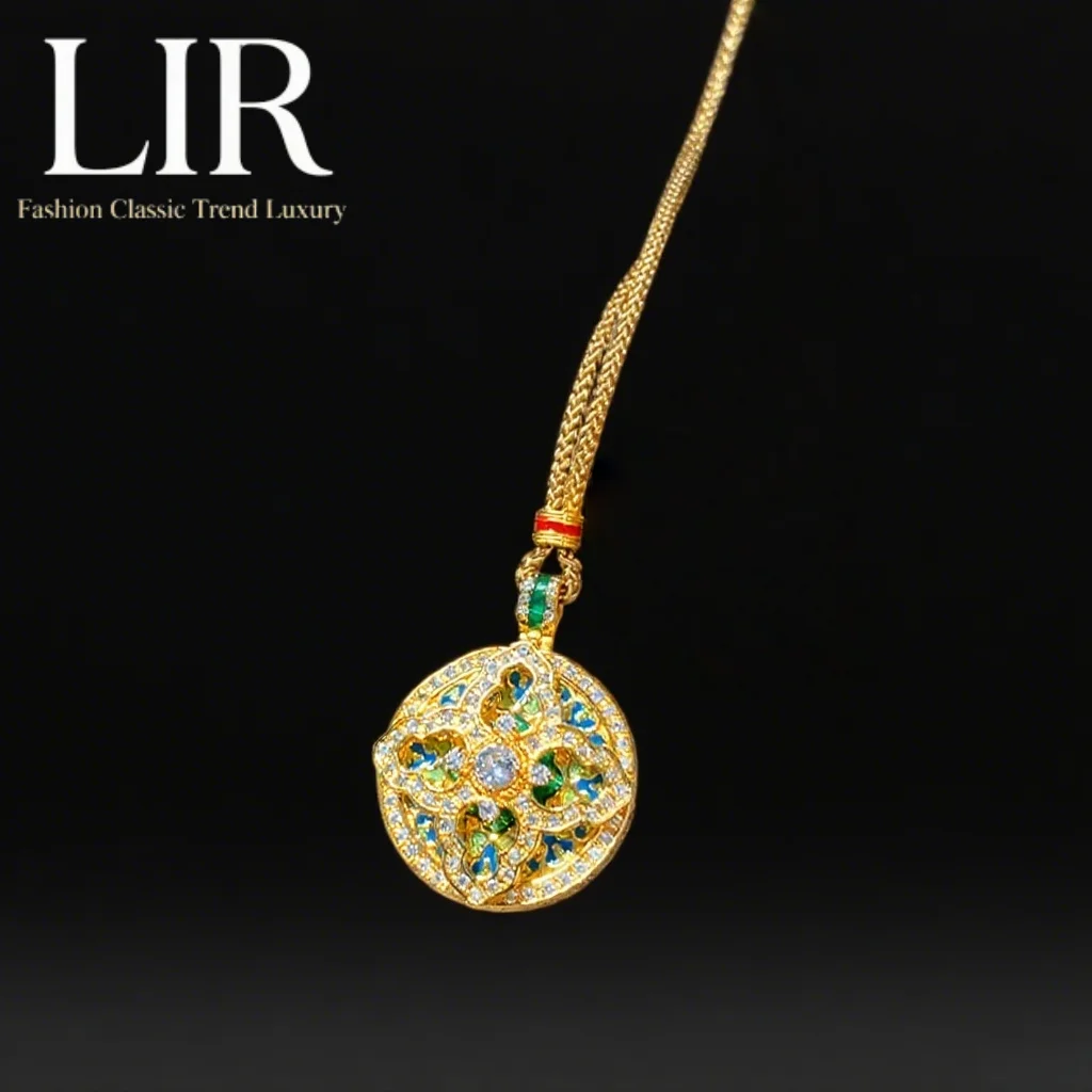 

LIR Retro Style Necklace: National Beauty Four-Joy Gourd, Enamel Color, Zircon Inlay, Sparkling, Women's Jewelry