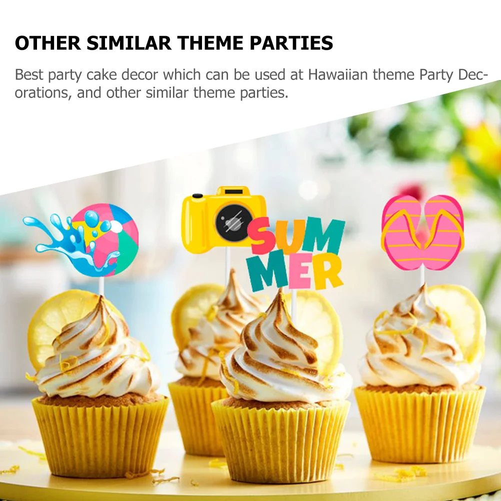 

12Pcs Cake Picks Summer Beach Hawaiian Cupcake Decoration Party Cake Ornaments Tropical Cupcake Toppers Birthday Dessert Decor