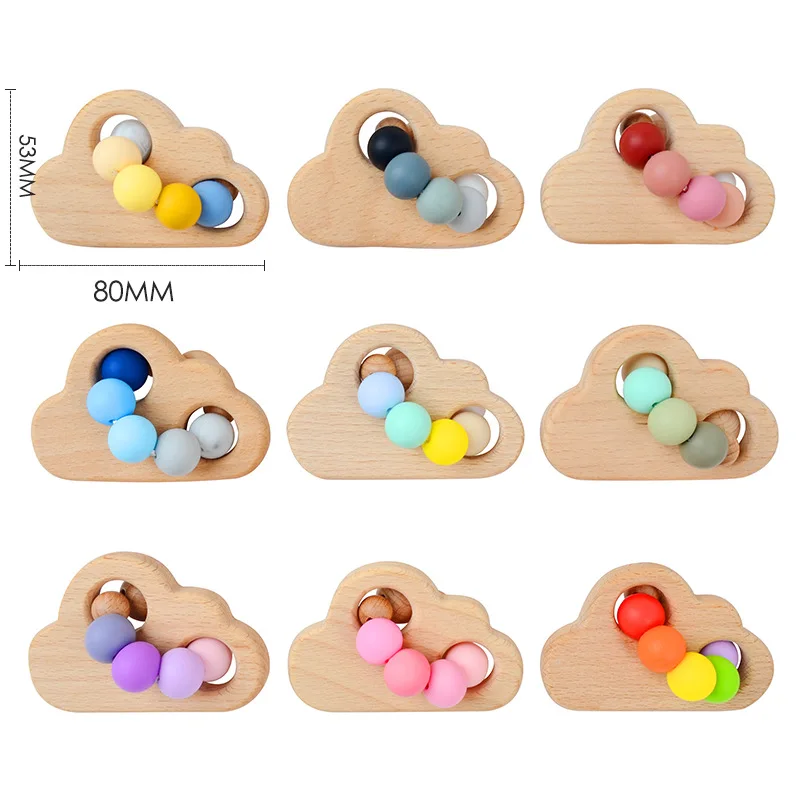 Produtos para mães e bebês, brinquedos para dentição de bebês, hastes de moagem, sinos de agitação, brinquedos para dentição de nuvem de madeira de faia