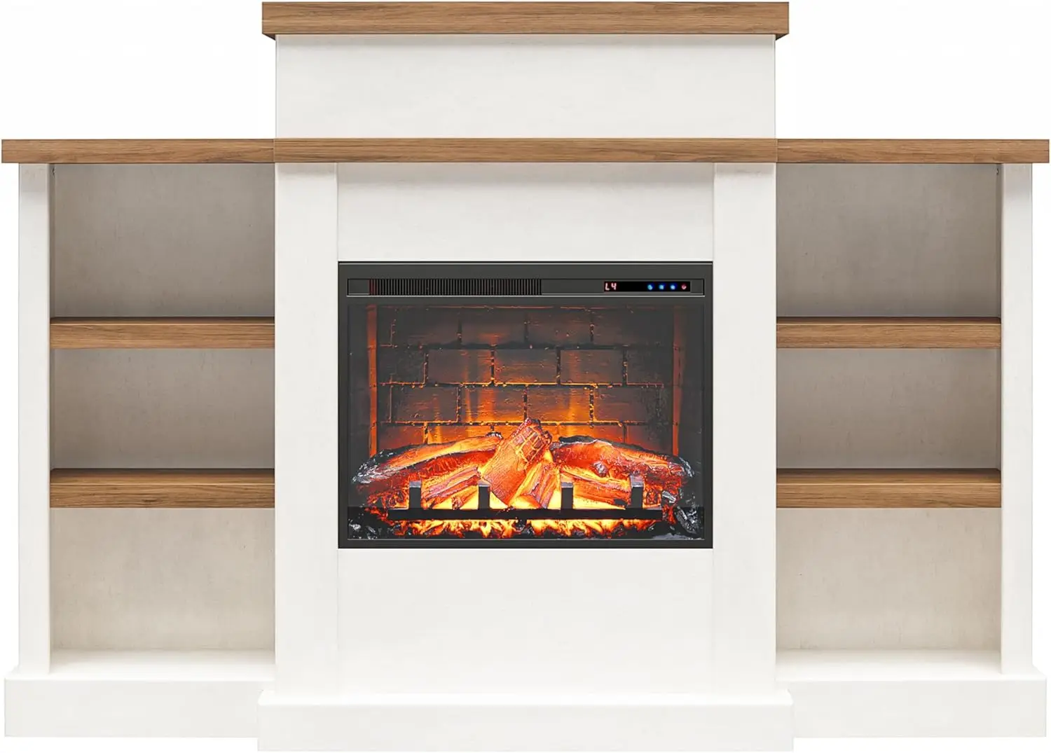 64 Inch Electric Fireplace with Mantel, Replaceable Fireplace Insert Heater, Shelves Realistic Log and Flame Effect, Plaster