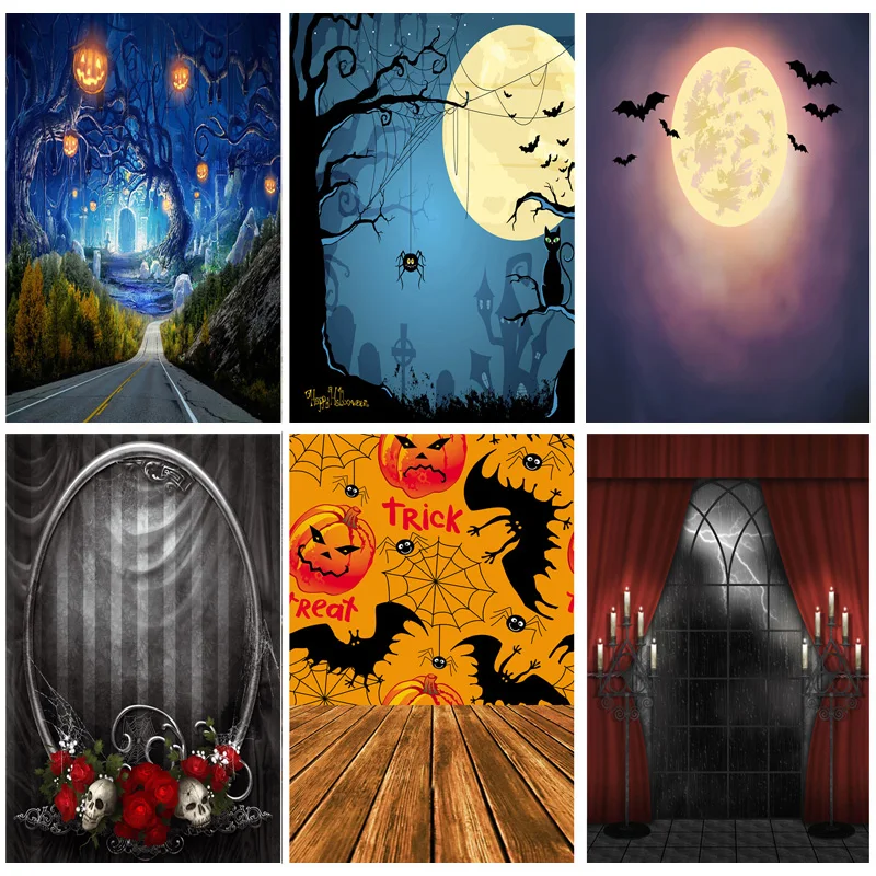 Halloween Backdrop Tombstone Castle Pumpkin Moon Baby Portrait Photography Background For Photo Studio Props CXZM-81