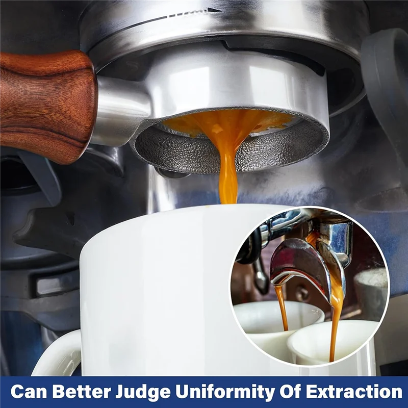 YCOC-54 مم فلتر القهوة بدون قاع، بديل لمرشح القهوة، مصنوع من الفولاذ المقاوم للصدأ والخشب الصلب. فلتر Porfilter بدون قاع Durab