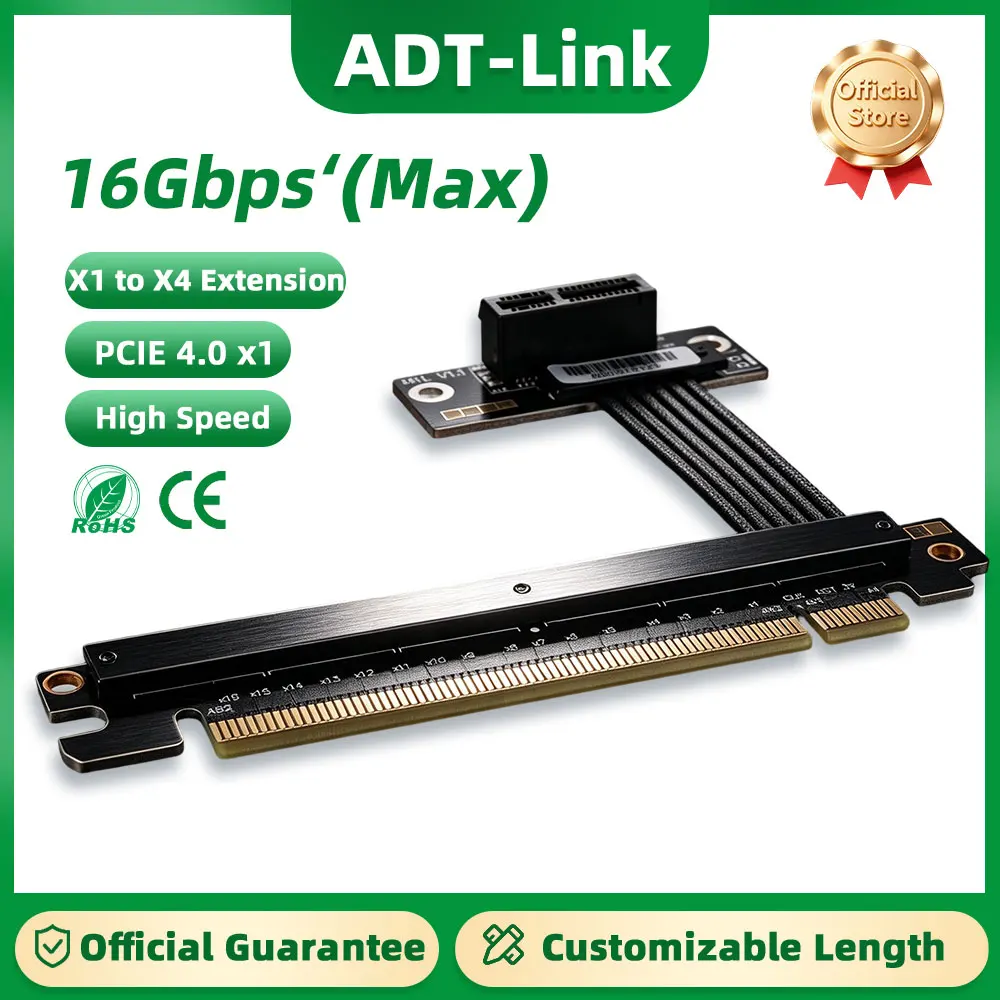 ADT-Link PCI-E 4.0 X16 to X1 Extension Cable High Speed 16Gbps Riser Card 90 Degree Adapter for Network Card SSD USB Card