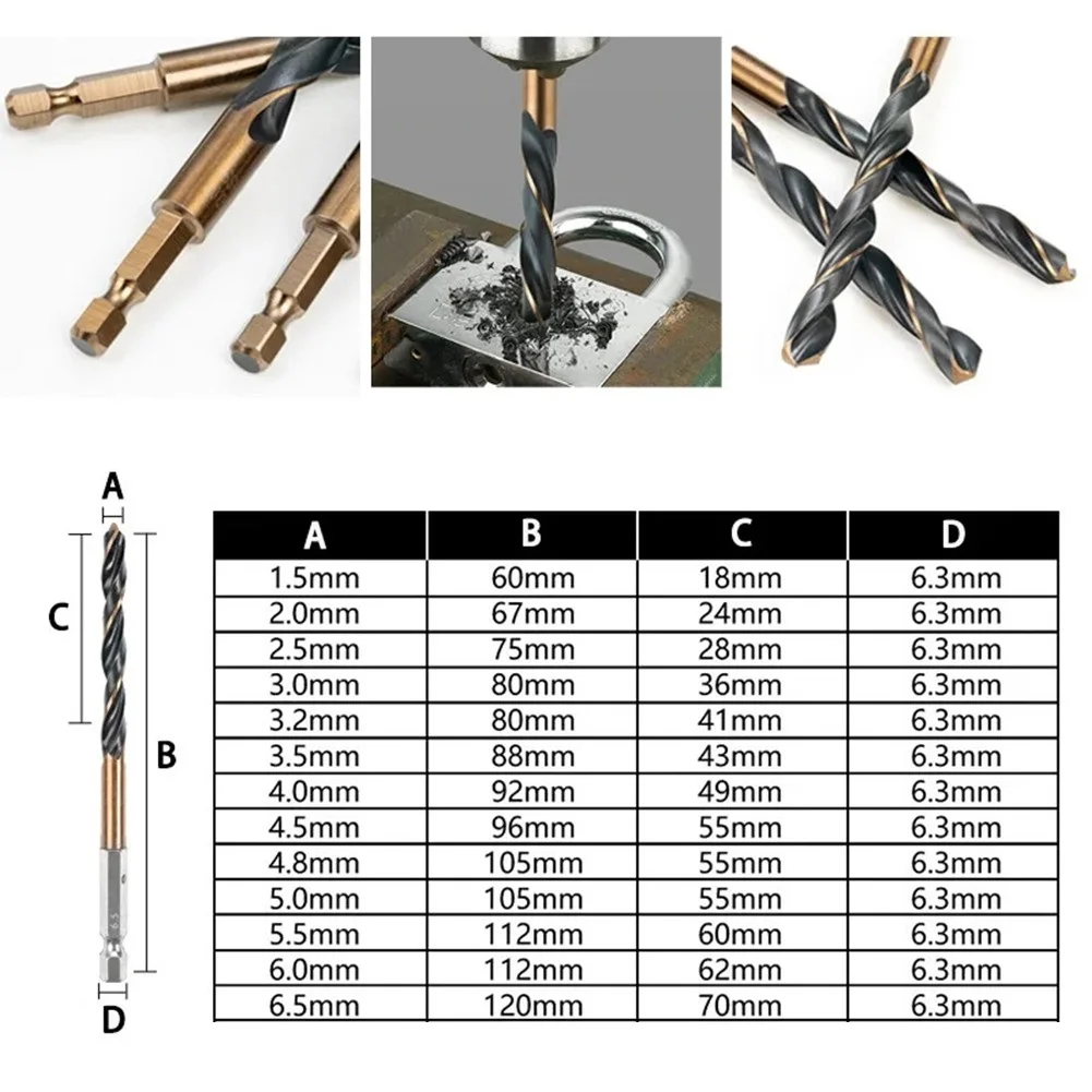 

13pcs Hex Shank Cobalt Drill Bit Set for Wood Stainless Steel Aluminum 1.5-6.5mm with 1/4 Inch Quick Change Shank