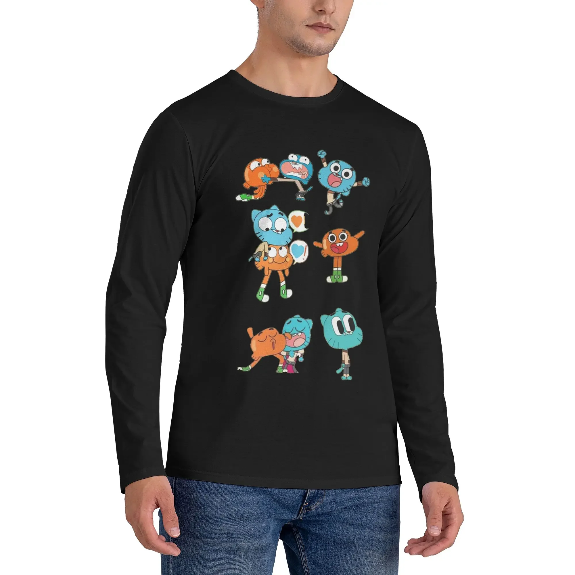 

gumball Men's Long Sleeved T-shirt Breathable Round Neck T shirts Spring and Autumn Men tops