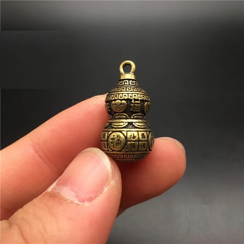 Pure Copper Gourd Solid Micro Carving Fu Blessing Keychain Pendant