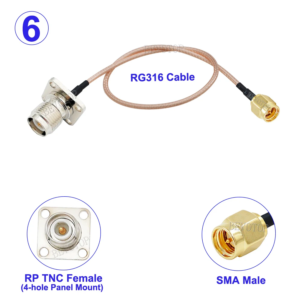 1PCS RG316 Cable 4-Hole Panel Mount RP TNC Female to SMA Male / Female Connector 50Ohm RG-316 RF Coaxial Extension Cord Jumper