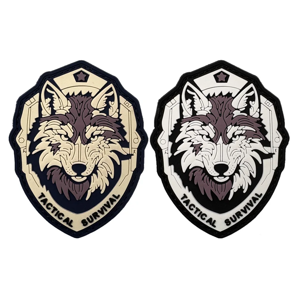 PVC Rubber Luminous Warrior Survival Wolf Head Tactical Armband, Military Fan Tactical Morale Badge Backpack Hook Loop Patch