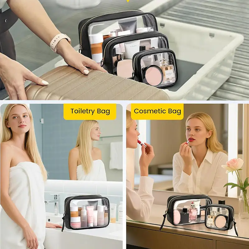 Durchsichtiger Make-up-Koffer aus PVC, Kulturbeutel, Mehrzweck-Reiseset, tragbar, großes Fassungsvermögen, staubdichter Organizer, transparente Aufbewahrungstasche – Detail 5