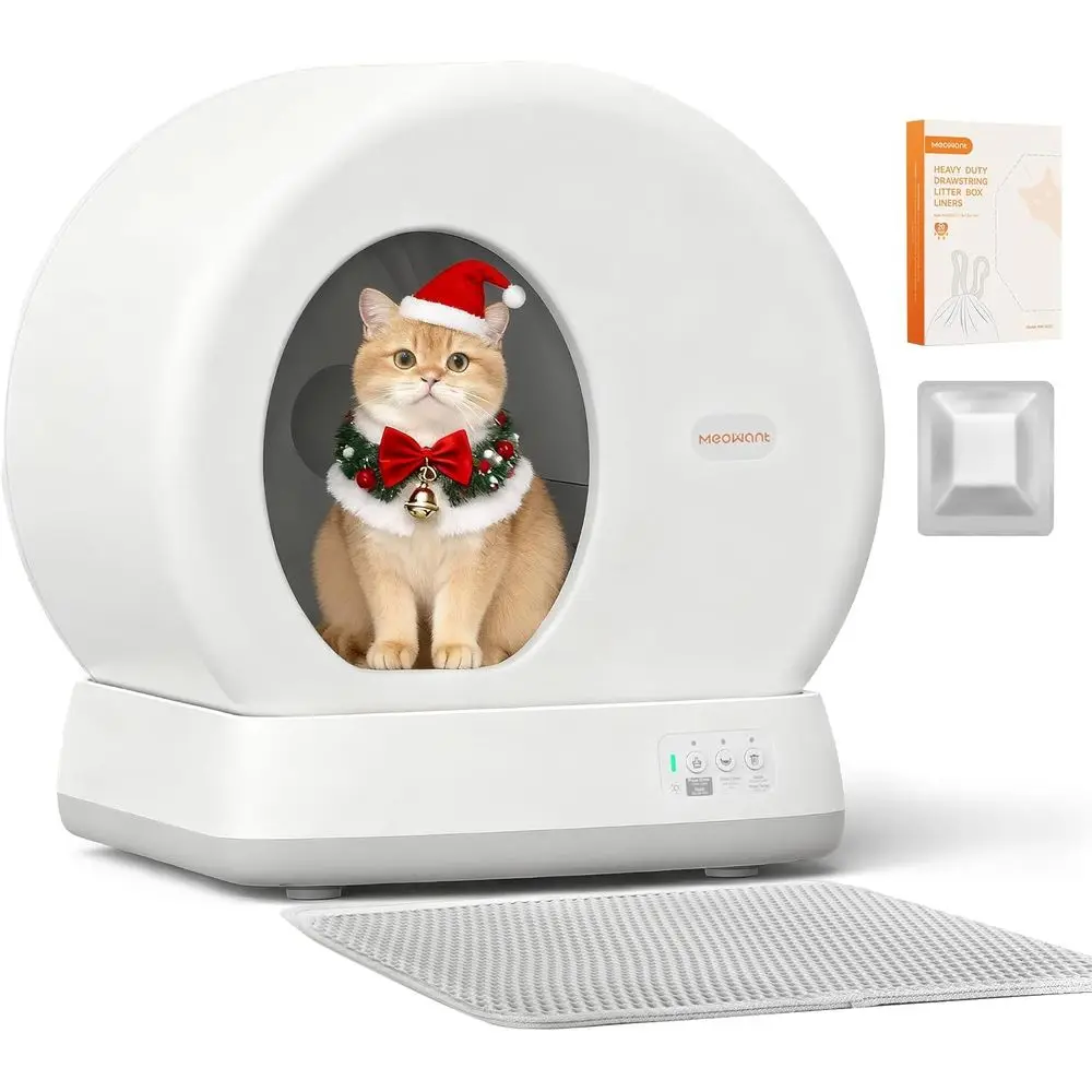 

Large Capacity Automatic Cat Litter Box with Integrated Safety Sensors, APP Control, Odor-Free for Multi Cats with Mat & Liner