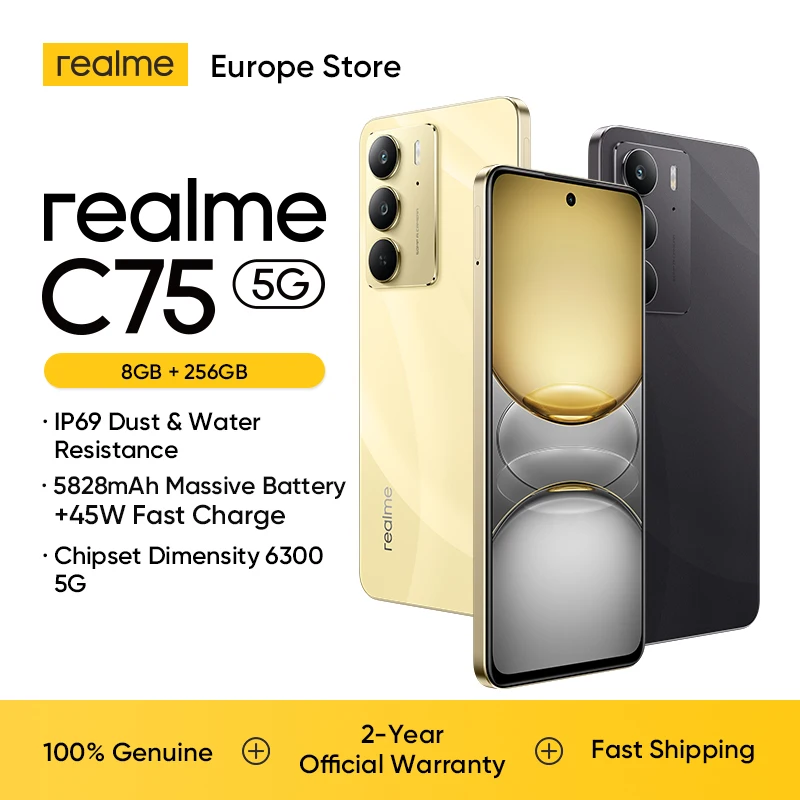 realme C75 5G Smartphone Version Globale, Batterie Massif de 5828 mAh, Charge Rapide 45W, Smartphone Android 14, 50MP