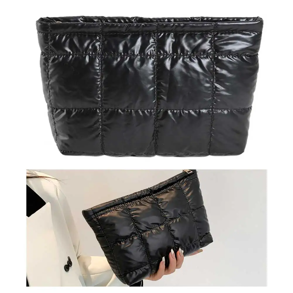 Women Cosmetic Pouch Padded Quilted Makeup Storage Bag Large Capacity Makeup Organizer Bag Solid Color Puffer Makeup Bag