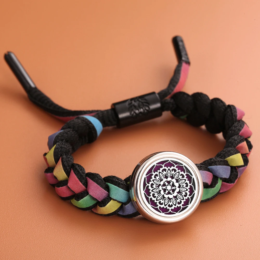 Colorful Braided Leather Aromatherapy Bracelet Bangle Tree of Life Essential Oil Diffuser Perfume Locket Bracelet Aroma Jewelry