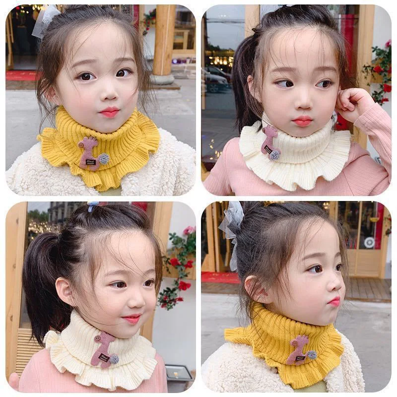 

Winter Warmer Baby Knitted Scarf Cartoon Giraffe Ruffle Neck Girls Kids Warm Scarves Collar Circle Outdoor Scarfs