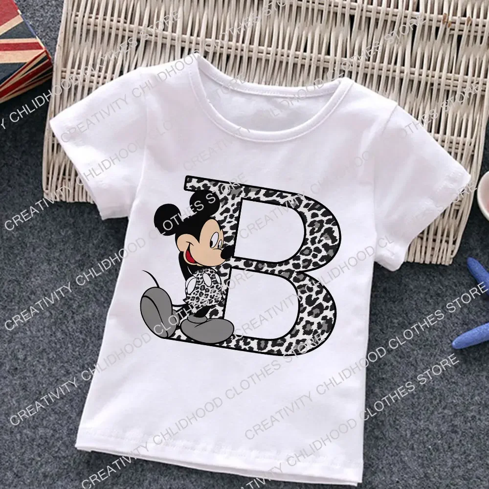 Mickey Mouse Children T-Shirt Letter A B C D Name Combination Tee Shirts Disney Cartoons Kawaii Kid Casual Clothes Girl Boy Tops