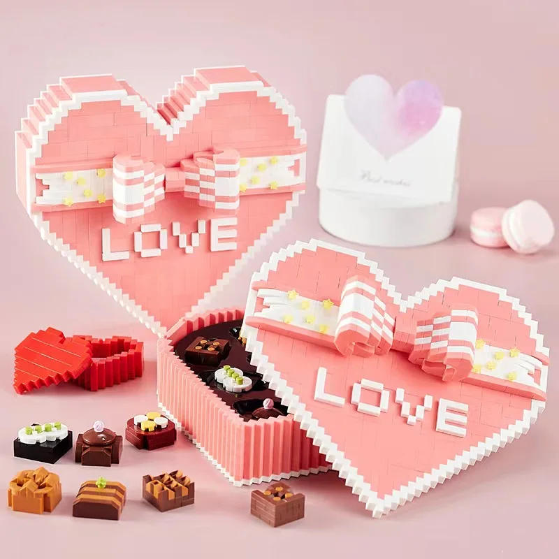 Creatieve Chocolaatjes Micro Diamond Block Lover Hart Nanobricks Geschenkdoos Gebouw Bakstenen Model Speelgoed Voor Meisjes Valentines Geschenken