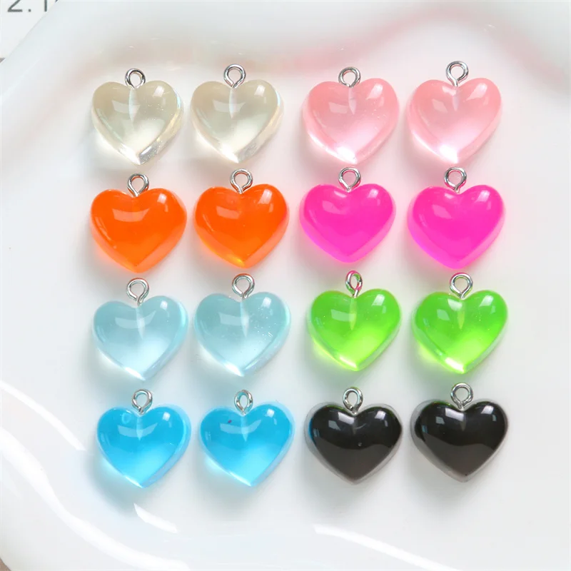 New style 100pcs/lot 16mm color print cartoon hearts shape resin beads with alloy hanger diy jewelry garment accessory