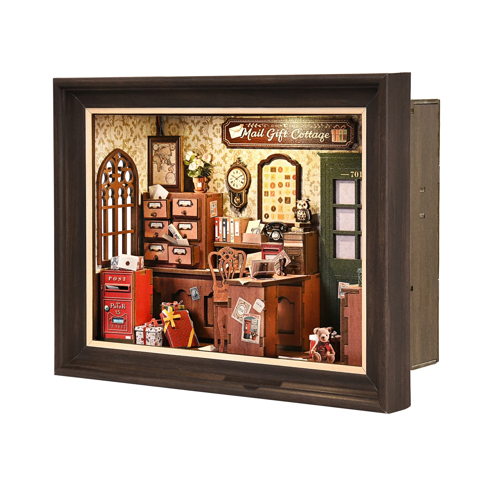 Book Nook Kit Post Office Bookstore DIY 3D Wooden Puzzle Dollhouse Photo Frame Ornament Model Bookend Building Home Decoration