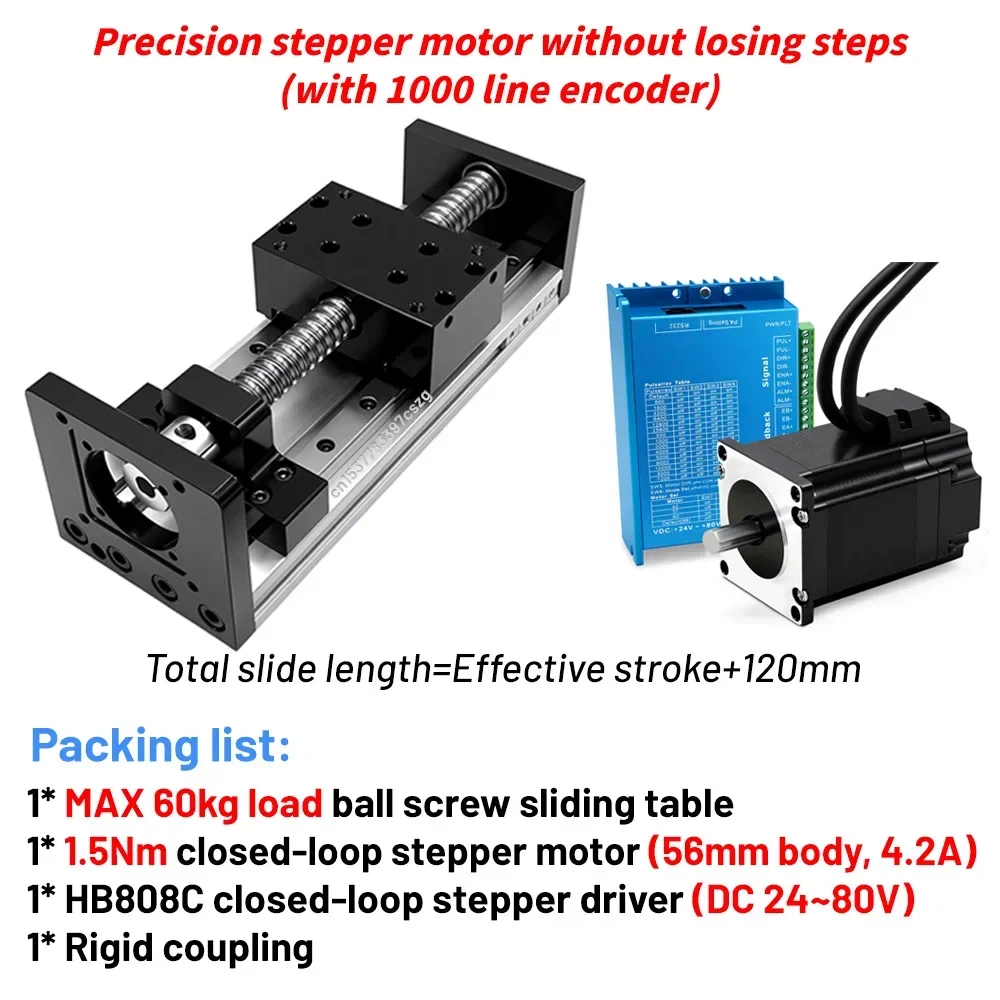Kit de motor lineal Nema 23 de 57 mm con mesa deslizante CNC de husillo de bolas de 60 kg SFU1605/1610, módulo de movimiento con guía lineal