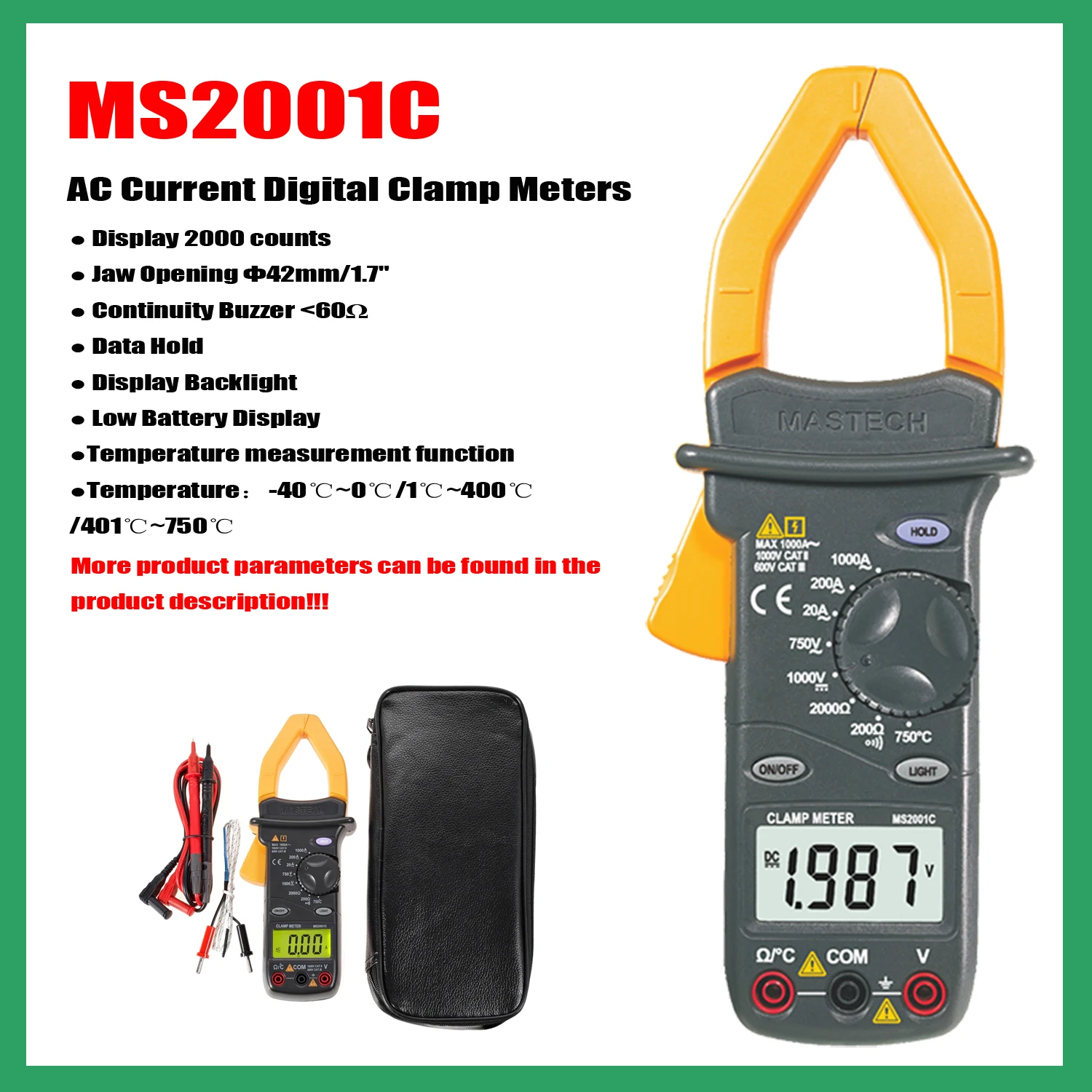 

MASTECH MS2001 MS2001C MS2101 AC Current Digital Clamp Meter High Precision AC High Current Automatic Capacitor Tool Maintenance