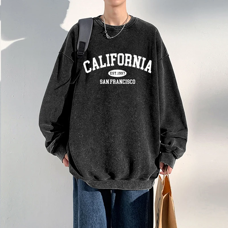 

Autumn Men Washed Hoodie California Est.1997 Sanfrancisco Prints Sweatshirt Oversized Casual Cotton Pullover Vintage Couple Tops