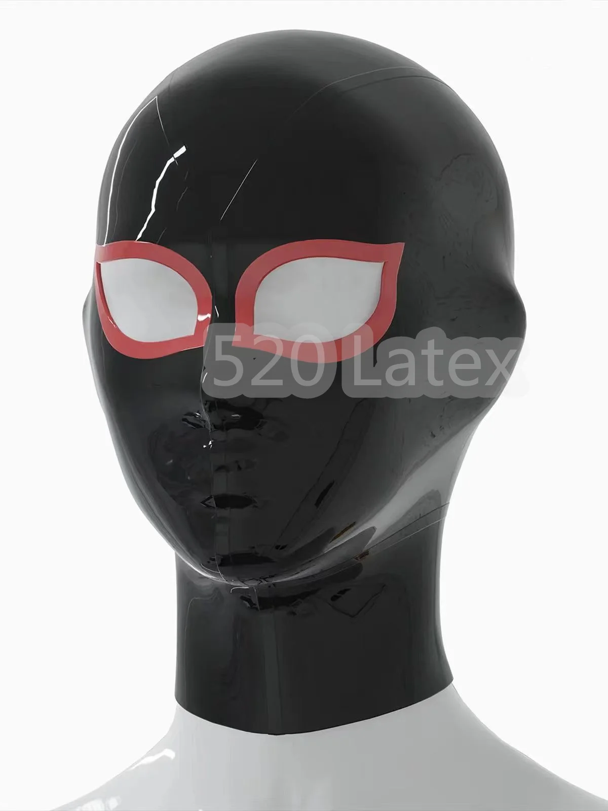 

Handmade Sexy Black With Red Trim Natural Latex Hood Mask Open Eyes Only With Back zipper Fetish Latex Rubber Headgear