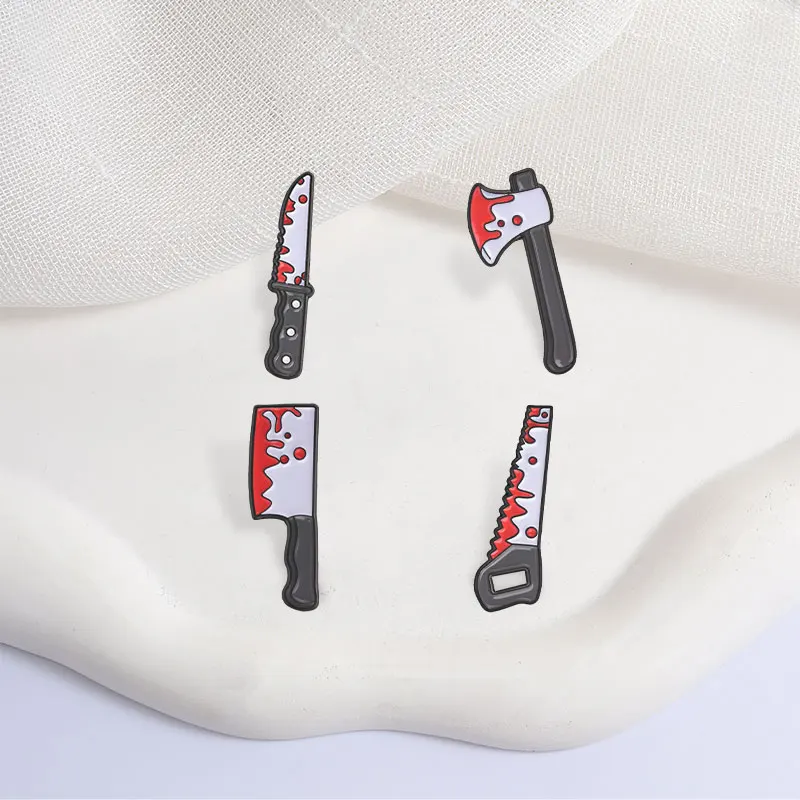 Horror Bloody Badge Axe Cleaver Saw Knife Enamel Pin Spooky Gothic Lapel Brooch Halloween Creepy Punk Accessories view 5