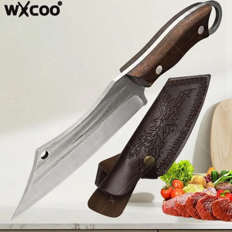 Wxcoo 5.5 "faca de cozinha forjada profissional facas de açougueiro com tampa de aço inoxidável cutelo de carne faca de frutas de peixe