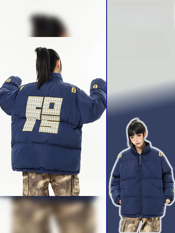 

Теплая утолщенная куртка в американском стиле с вышитыми буквами, ретро-дизайн, воротник-стойка, хлопковая куртка для женщин больших размеров