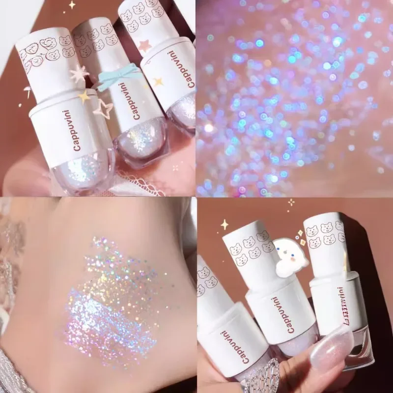 1 unidad de sombra de ojos líquida, bola de bolos, sombra de ojos líquida en forma de lágrima, maquillaje de ojos, gusano de seda tumbado, perla, brillo súper brillante, brillo fino