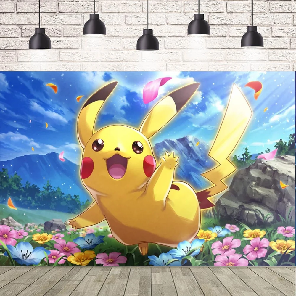 写真撮影の背景ポケモンピカチュウバナーベビーシャワー子供の誕生日パーティーの背景寝室の装飾は名前をカスタマイズすることができます