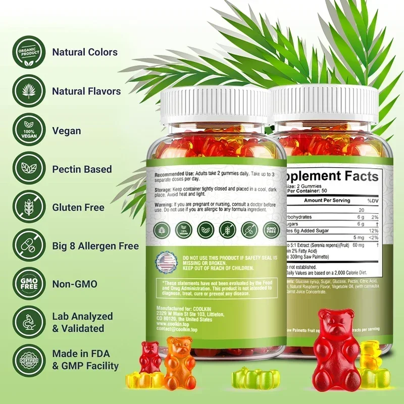 Saw Palmetto Gummies - Supports Healthy Hair and Urinary Tract Function, Relieves Prostate Problems,and Helps with Hair Thinning