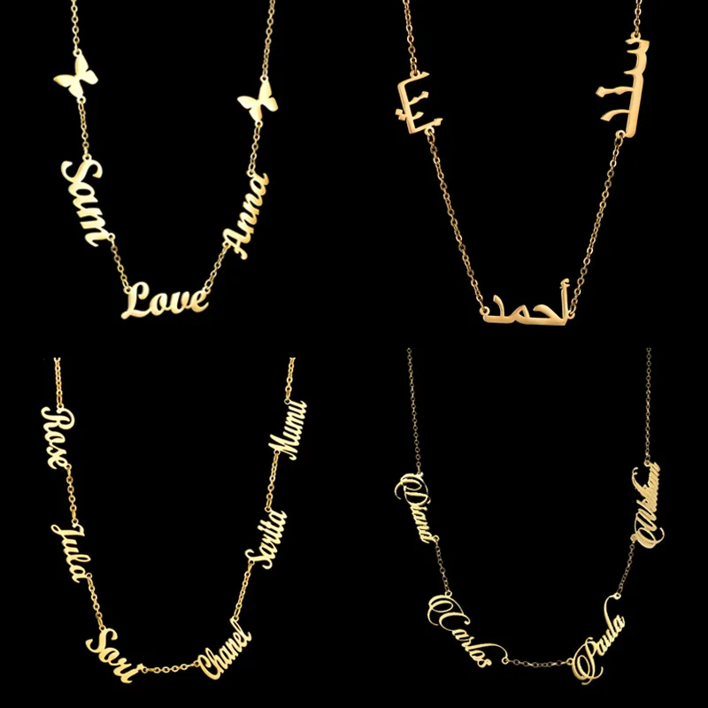 

Искра индивидуальное ожерелье из нержавеющей стали с несколькими именами и бабочкой для женщин и мужчин, персонализированное письмо с именем, праздничное ювелирное изделие, подарок